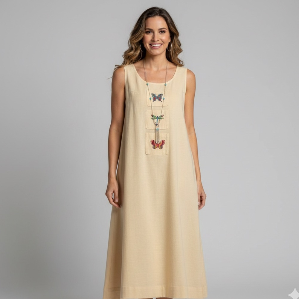 Vintage Original Wear Cotton Round Neck Sleeveless Maxi Dress S